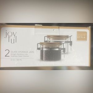 JoyJolt Storage Jars with Airtight Bamboo Clamp Lids - Set of 2 New